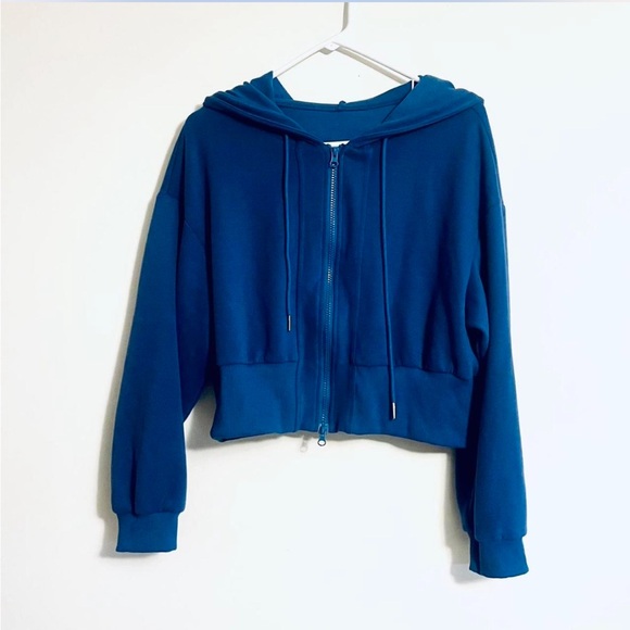 unknown Tops - Blue Cropped Zip Up Hoodie